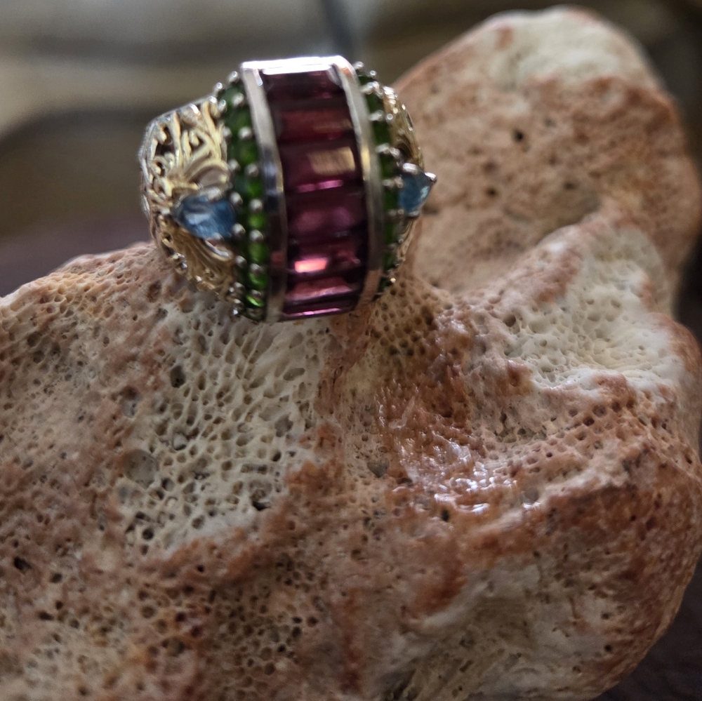 Sterling Silver Dome Ring With Multi Gemstones - image 3